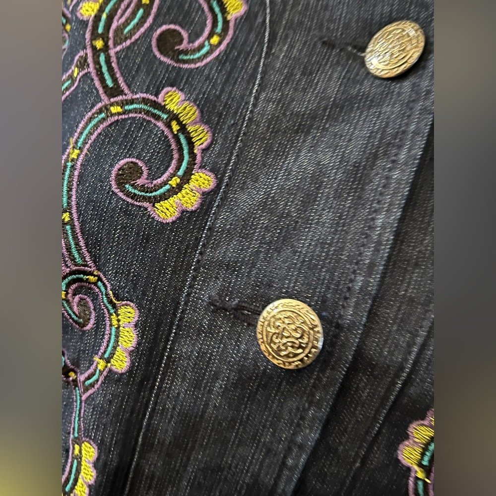 🌿✨ Choices Embroidered Denim Jacket Silver Buttons Size Large L ✨🌿 - Picture 4 of 7